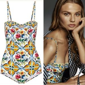 Dolce & Gabbana Majolica Print One Piece Swimsuit